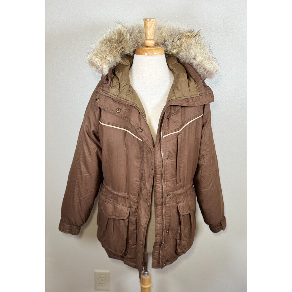 Cabela's Goose Down Parka Jacket Coyote Fur Trim Hood Extreme Outdoor Medium